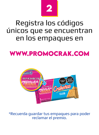 Paso 2: Registra los códigos únicos que se encuentran en los empaques en www.promocrak.com